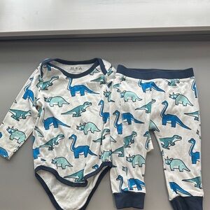 M+A Monica + Andy Baby Two-Piece Dino Set - White with Blue & Teal